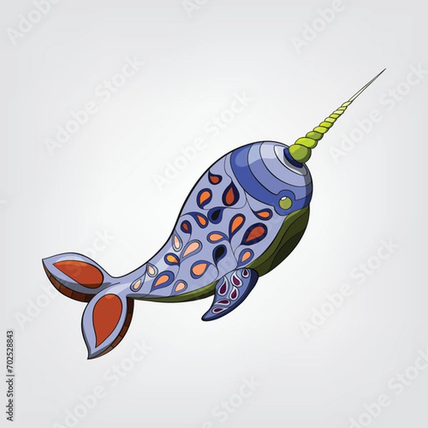 Obraz Vector illustration of isolated cartoon narwhal