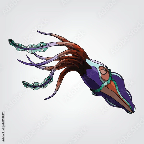 Obraz Vector illustration of isolated cartoon squid