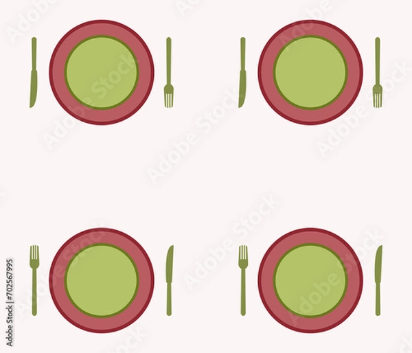Fototapeta Table etiquette top view with elements of serving for four person flat vector illustration