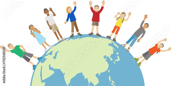 Fototapeta 地球から手をふる多民族の子供達