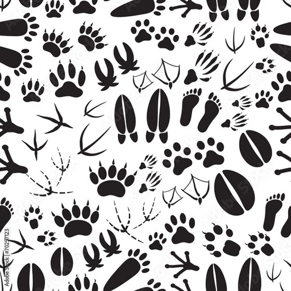 Obraz animal footprints black and white seamless pattern eps10