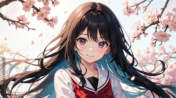 Obraz 桜と制服の女の子　イラスト｜Generative AI