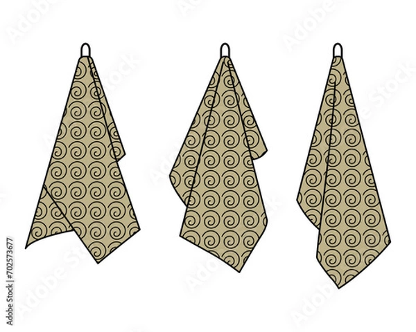 Fototapeta Hotel bath towel icons.  Textile fabric, for  bathroom and kitchen, 
vector illustration of hanging towels for bathroom isolated on white background. 
Сute blank cotton textile towels for drying.