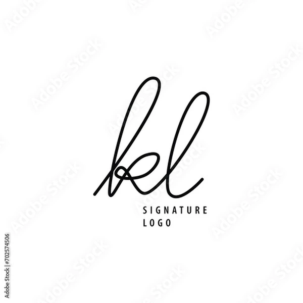 Fototapeta KL initial based vector logo. Handwriting and signature letters logo. Suitable for wedding, invitation, fashion, cosmetics, company, and feminine related business.