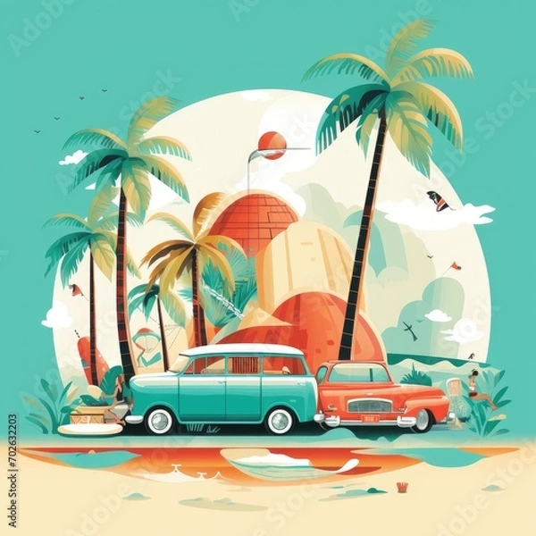 Fototapeta A drawing represents vacation design