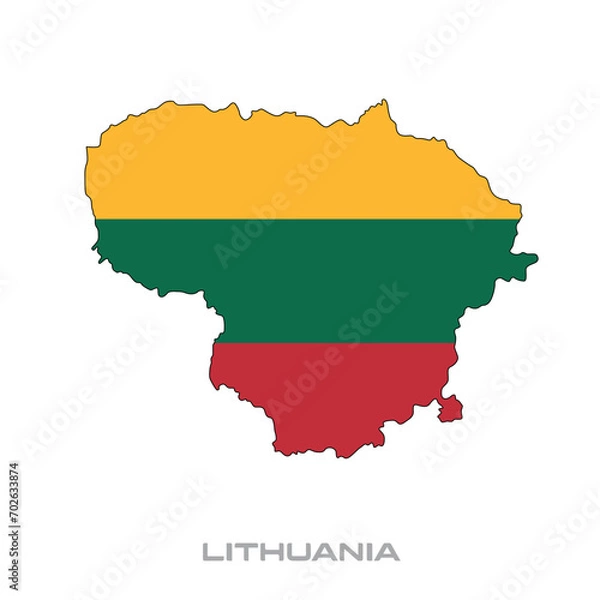 Fototapeta Vector illustration of the flag of Lithuania with black contours on a white background