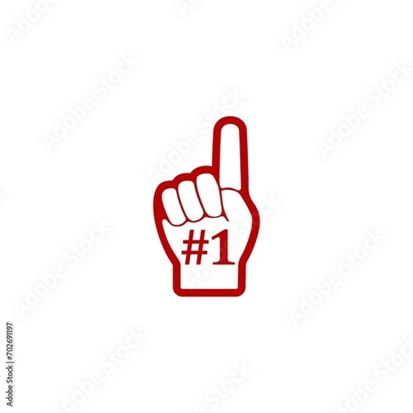 Fototapeta Hand in glove with one number and finger. Number 1 fan hand glove icon isolated on white background