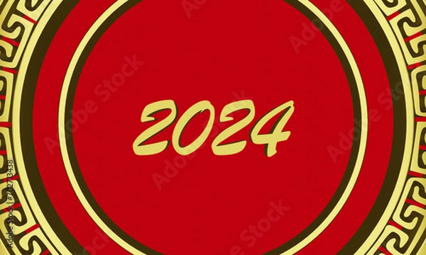 Obraz 3D illustrated background image for Chinese New Year 2024, gold logo, red background.Holiday.China.3D rendering