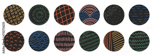 Fototapeta Hand drawn doodle abstract aesthetic shapes symbols illustration vector set banner wallpaper background modern pattern design rainbow squiggle circle bullet point to do symbol bright color png