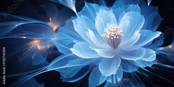 Obraz Fotografia makro kwiatów dalii. Wysoki kontrast i skomplikowane wzory kwiatowe na ciemnym, szerokim tle panoramy.