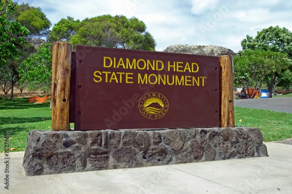 Obraz Diamond Head State Monument Park Sign close Honolulu on Oahu Haw