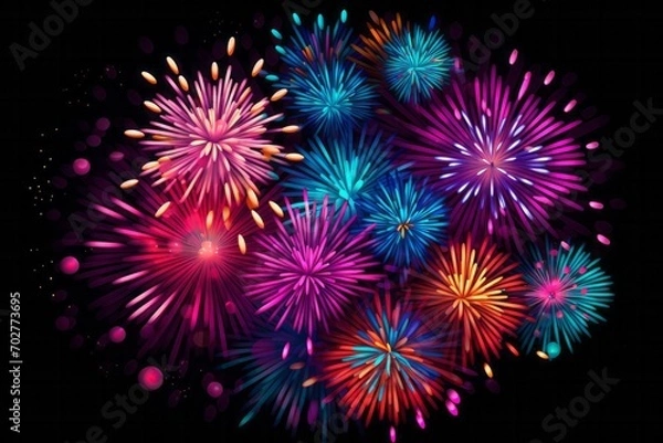 Fototapeta Colorful fireworks isolated on dark background