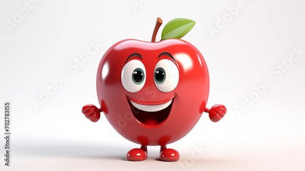 Fototapeta Animation 3D cartoon of red apple in white background
