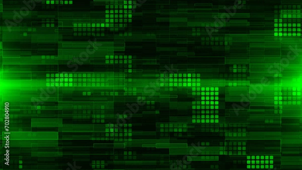 Obraz Green mosaic background in technology concept. Abstract green LED squares. Technology digital square green color background. Green pixel grid background. 3D rendering