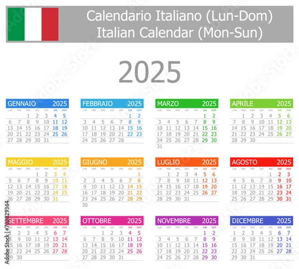 Obraz 2025 Italian Type-1 Calendar Mon-Sun on white background