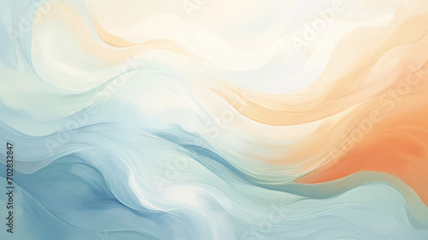 Fototapeta Soothing abstract design with gentle swirls and waves in soft pastel blue and orange, creating a calming and harmonious backdrop Ai Generative