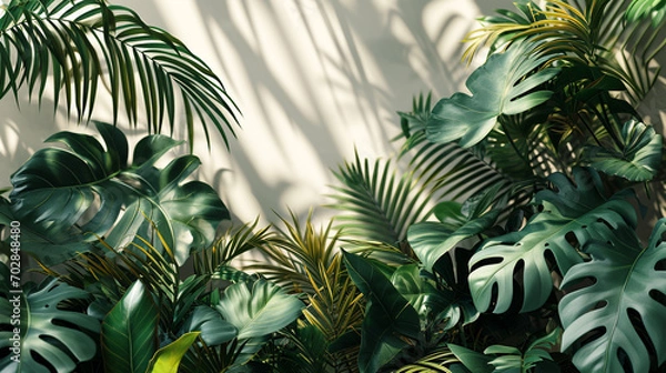 Fototapeta 3D illustration images of foliage from tropical plants that fill space in high density.