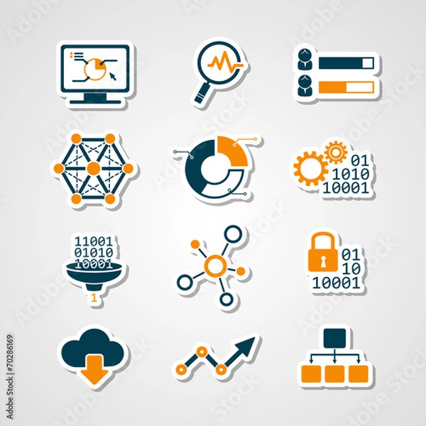 Fototapeta Data analytic icons paper cut set