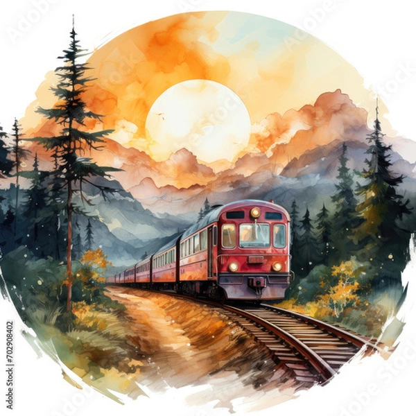Obraz watercolor train clipart, Generative Ai