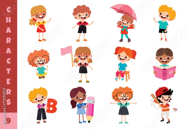 Fototapeta Cartoon Children Doing Different Activities