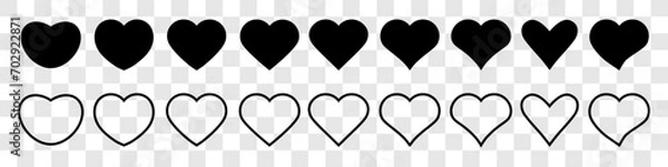 Fototapeta Black Heart icon.Line heart shape.Simple heart icon.Vector set of love symbols.Black hearts collection isolated on transparent background.