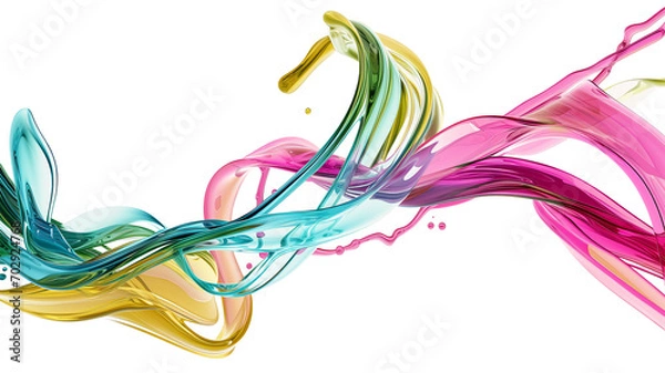 Fototapeta Wave line 3d render color splash, and swirl on transparent background.