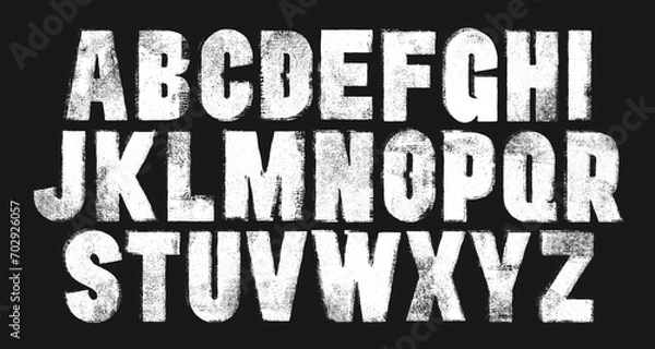 Fototapeta Letterpress Font with a Rough Mis-printed Letterpress and Rolled Ink texture. Bold condensed font. Highly detailed individually textured characters 