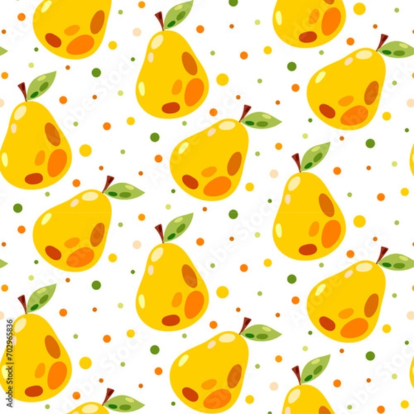 Fototapeta Seamless pattern with pears. Vector illustration of pears in flat style. Pattern with fruit for your design.