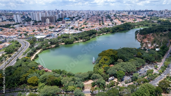 Fototapeta Aerial view of Taquaral park in Campinas, São Paulo. In the background, the neighborhood of Cambui.