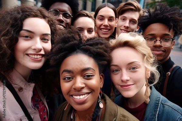 Fototapeta Multi diverse ethnic group of young youth students group photo