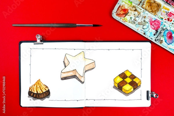 Fototapeta sketch of christmas cookies