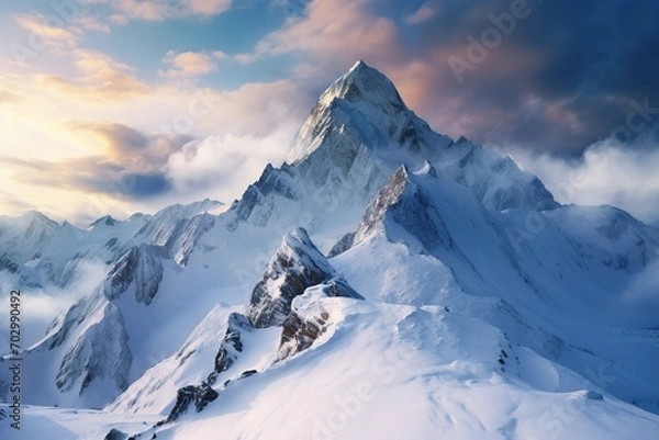 Fototapeta Mountain peak covered by snow