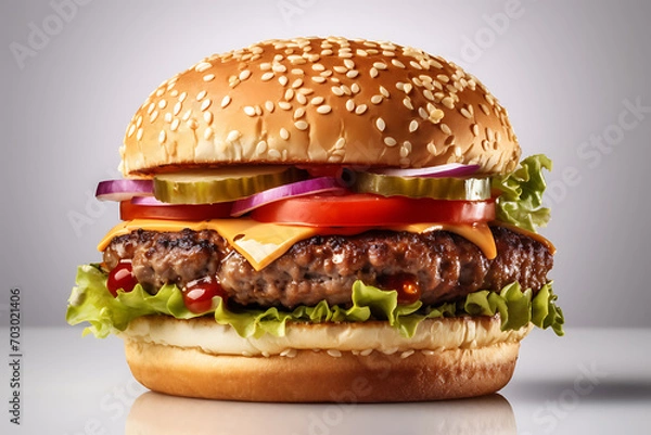 Fototapeta hamburger isolated on a white background