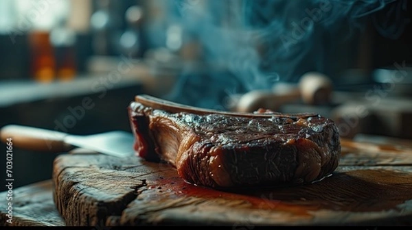Fototapeta A tomahawk steak is cooked to perfection.