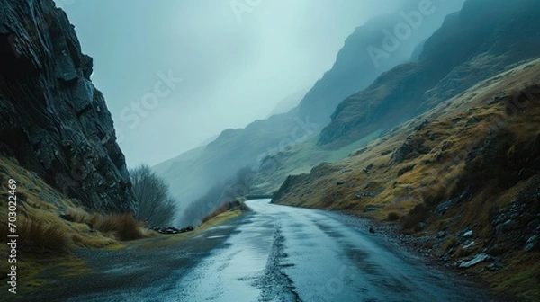 Obraz A misty mountain road.