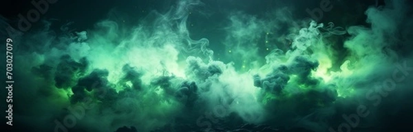 Fototapeta Thin abstract streams of green smoke on a black background, lightness and smoothness of movement