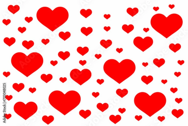 Fototapeta 白い背景に大小たくさんのバレンタインの赤いハートのオブジェ