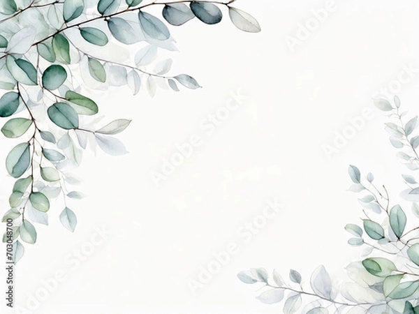 Obraz Watercolor Eucalyptus Greenery Botanical Illustration Border
