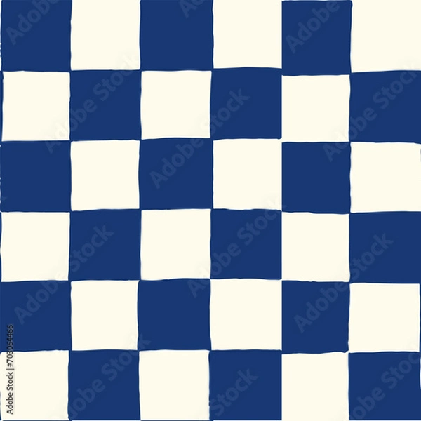 Fototapeta Seamless vector repeating pattern with hand drawn checkerboard in navy and cream