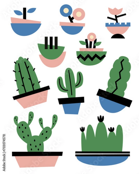 Obraz Hand Drawn Plant Decoration Cactus Vector Illustrations