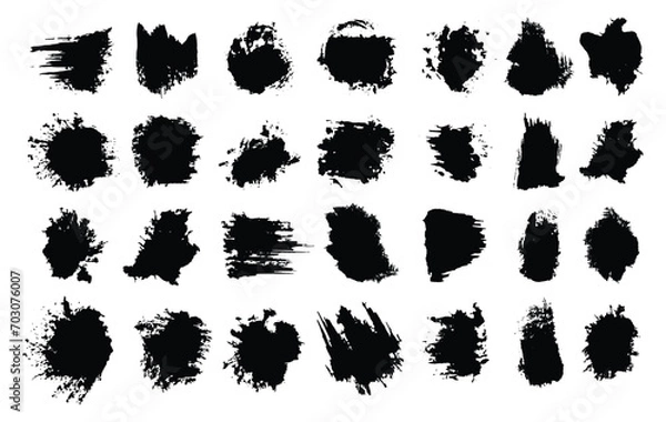 Fototapeta Set of Ink brush stroke set grunge isolated white background