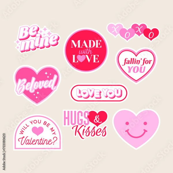 Obraz Set of cute stickers and badges design for valentine’s day.