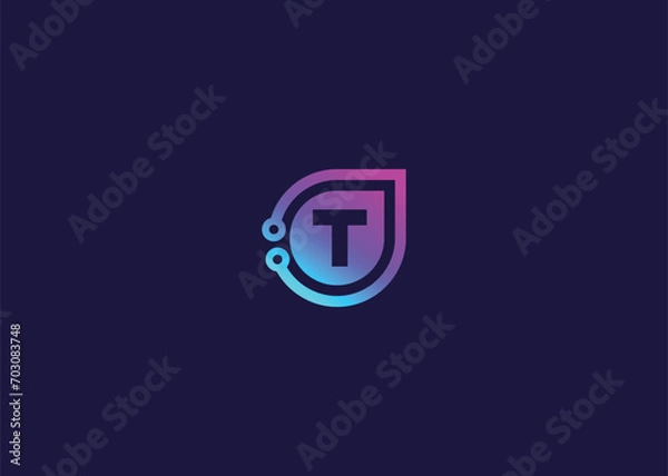 Fototapeta Letter T Technology vector monogram logo design template. Letter T molecule, Science and Bio technology Vector logo
