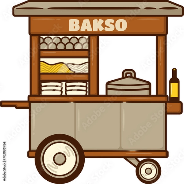 Fototapeta Gerobak Bakso or Meatball Cart Stall Market Stand, Indonesian Local Food Culinary Festival of Small Business Store Shop Front