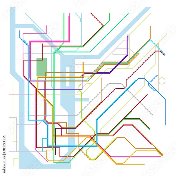 Obraz Layered editable vector illustration of overview map of urban transportation in New York City,America