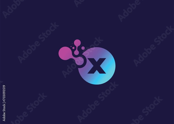 Fototapeta Letter X Technology vector monogram logo design template. Letter X molecule, Science and Bio technology Vector logo 