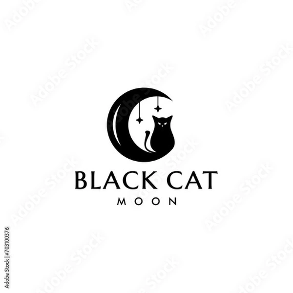 Fototapeta Cat Sitting on Moon,Cat silhouette logo design vector illustration editable