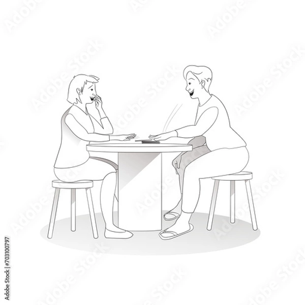 Fototapeta Two people having fun and playing cards at a table