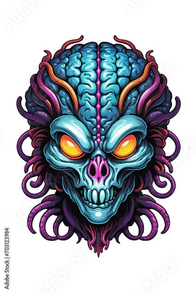 Fototapeta Zombie head with eyes and brain