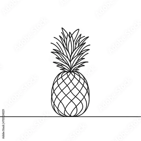 Fototapeta Continuous contour of pineapple in one line
